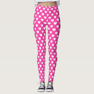 Weiße Polka-Herzen auf Fuchsienrosa Leggings