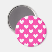 Weiße Polka-Herzen auf Fuchsienrosa Magnet (Vorderseite/Rückseite)
