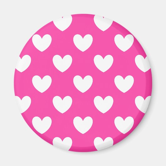 Weiße Polka-Herzen auf Fuchsienrosa Magnet (Vorne)