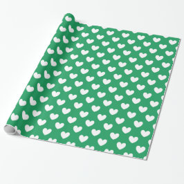 Weiße Polka-Herzen auf Kelly Green Geschenkpapier
