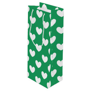 Weiße Polka-Herzen auf Kelly Green Geschenktüte Für Weinflaschen
