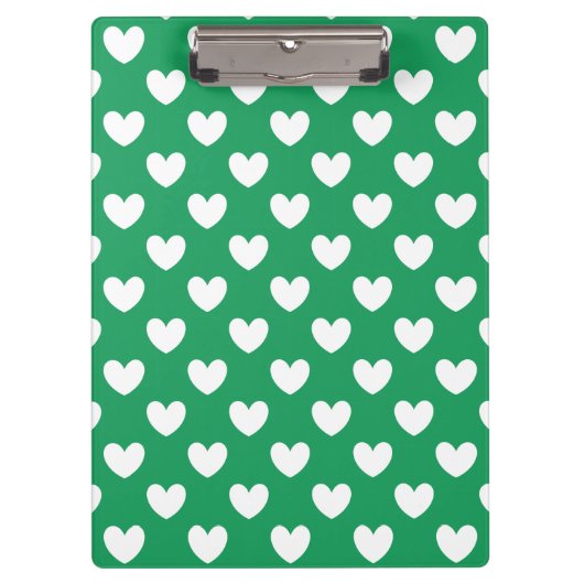 Weiße Polka-Herzen auf Kelly Green Klemmbrett (Vorderseite)
