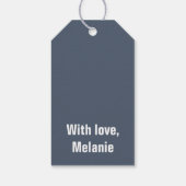 Weiße Polka-Kreuze auf blau-grau Geschenkanhänger (Rückseite)