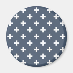 Weiße Polka-Kreuze auf blau-grau Magnet