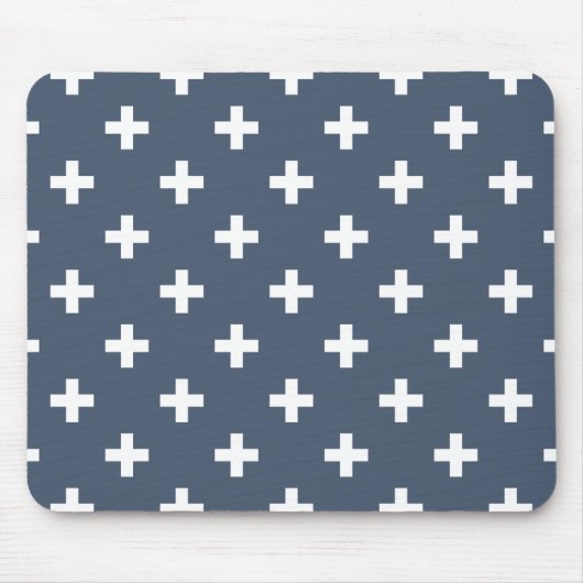 Weiße Polka-Kreuze auf blau-grau Mousepad (Vorne)