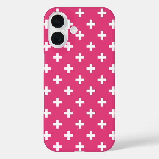 Weiße Polka-Kreuze auf Fuchsia Case-Mate iPhone Hülle (Rückseite)
