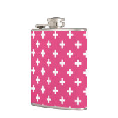 Weiße Polka-Kreuze auf Fuchsia Flachmann (Links)