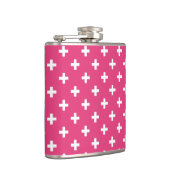 Weiße Polka-Kreuze auf Fuchsia Flachmann (Rechts)