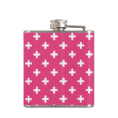 Weiße Polka-Kreuze auf Fuchsia Flachmann (Rückseite)