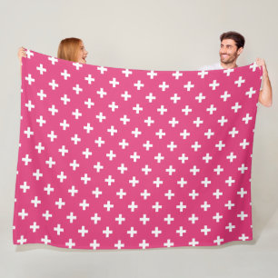 Weiße Polka-Kreuze auf Fuchsia Fleecedecke