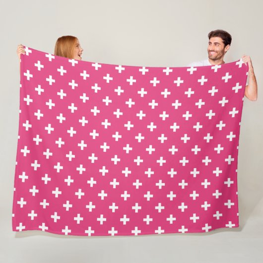 Weiße Polka-Kreuze auf Fuchsia Fleecedecke (Beispiel)