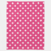 Weiße Polka-Kreuze auf Fuchsia Fleecedecke (Vorderseite)