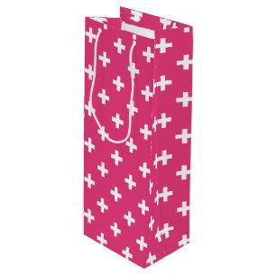 Weiße Polka-Kreuze auf Fuchsia Geschenktüte Für Weinflaschen