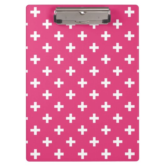 Weiße Polka-Kreuze auf Fuchsia Klemmbrett (Vorderseite)