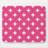 Weiße Polka-Kreuze auf Fuchsia Mousepad (Vorne)