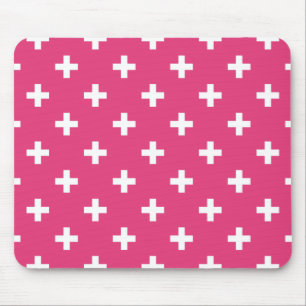 Weiße Polka-Kreuze auf Fuchsia Mousepad