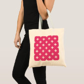 Weiße Polka-Kreuze auf Fuchsia Tragetasche (Vorderseite (Produkt))