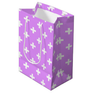 Weiße Polka-Kreuze auf Lila Mittlere Geschenktüte