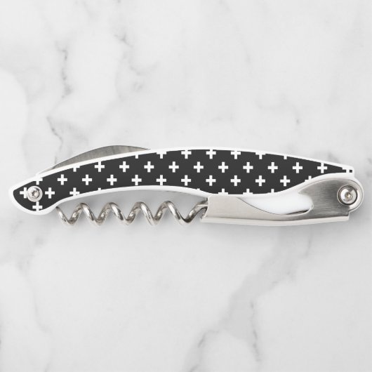 Weiße Polka-Kreuze auf schwarz Kellnermesser (Rückseite)