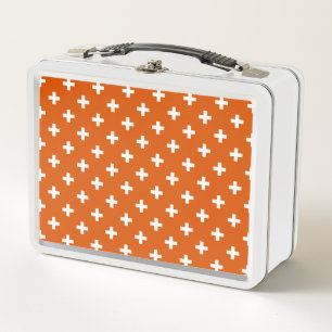 Weiße Polka-Kreuze auf verbrannter Orange Metall Brotdose