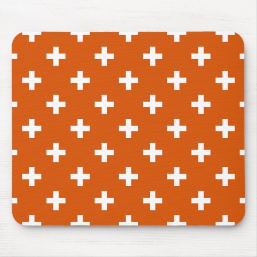 Weiße Polka-Kreuze auf verbrannter Orange Mousepad (Vorne)