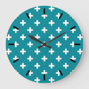 Weiße Polka kreuzt auf aquamarinen Große Wanduhr