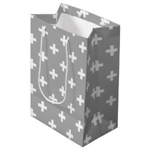 Weiße Polka kreuzt grau Mittlere Geschenktüte