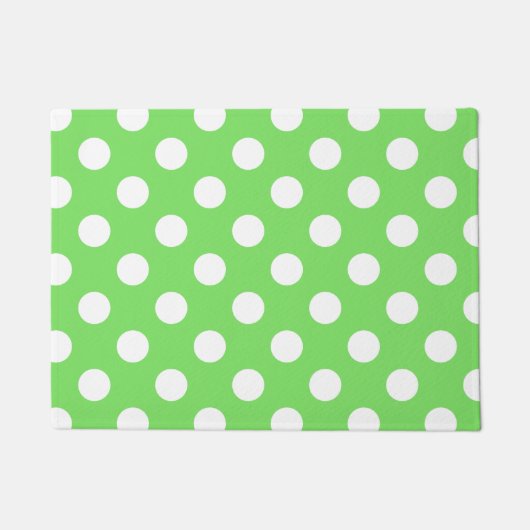 Weiße Polka Punkte auf Apfelgrün Fußmatte (Vorderseite)