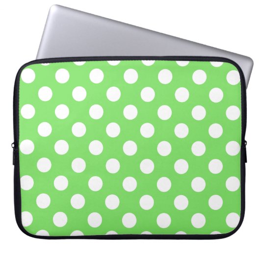Weiße Polka Punkte auf Apfelgrün Laptopschutzhülle (Vorderseite)