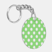Weiße Polka Punkte auf Apfelgrün Schlüsselanhänger (Vorderseite links)