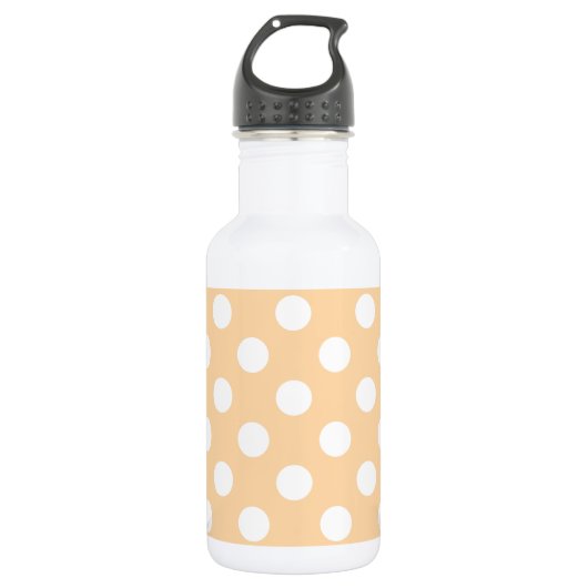 Weiße Polka-Punkte auf Beige Trinkflasche (Vorderseite)