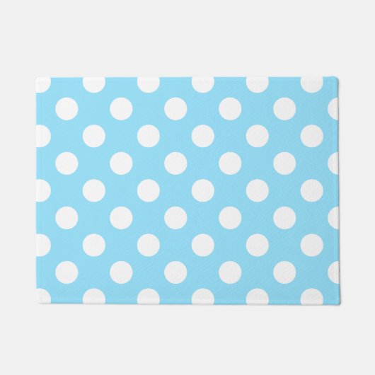 Weiße Polka-Punkte auf blass blau Fußmatte (Vorderseite)