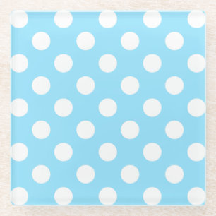 Weiße Polka-Punkte auf blass blau Glasuntersetzer