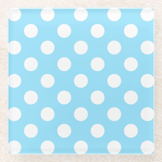 Weiße Polka-Punkte auf blass blau Glasuntersetzer (Vorderseite)