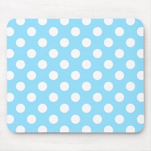 Weiße Polka-Punkte auf blass blau Mousepad (Vorne)