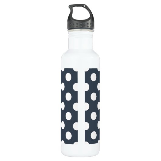 Weiße Polka-Punkte auf blau-grau Edelstahlflasche (Rückseite)