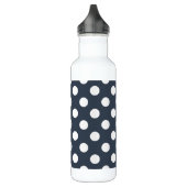 Weiße Polka-Punkte auf blau-grau Edelstahlflasche (Links)