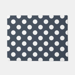 Weiße Polka-Punkte auf blau-grau Fußmatte
