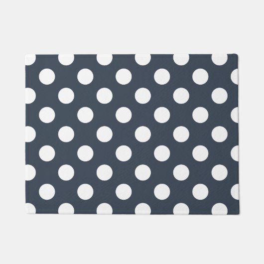 Weiße Polka-Punkte auf blau-grau Fußmatte (Vorderseite)