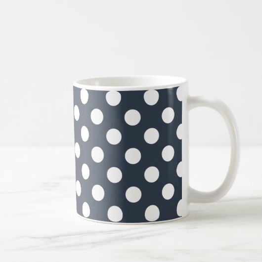 Weiße Polka-Punkte auf blau-grau Kaffeetasse (Rechts)