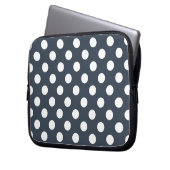 Weiße Polka-Punkte auf blau-grau Laptopschutzhülle (Vorderseite Links)
