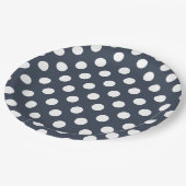 Weiße Polka-Punkte auf blau-grau Pappteller (Schrägansicht)
