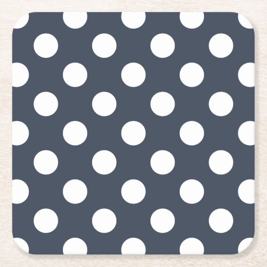 Weiße Polka-Punkte auf blau-grau Rechteckiger Pappuntersetzer (Vorderseite)