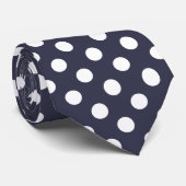 Weiße Polka Punkte auf dunkelblau Krawatte (Gerollt)