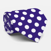 Weiße Polka-Punkte auf dunkelblau Krawatte (Gerollt)