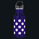 Weiße Polka-Punkte auf dunkelblau Trinkflasche<br><div class="desc">Weiße Polka-Punkte auf dunkelblau</div>