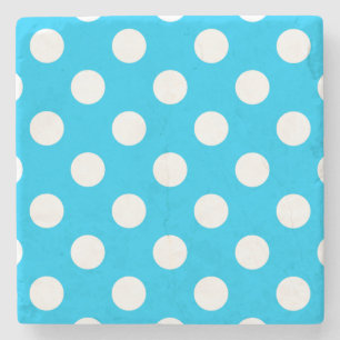 Weiße Polka Punkte auf elektrischem Blau Steinuntersetzer