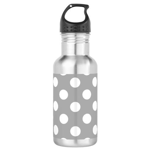 Weiße Polka-Punkte auf grau Edelstahlflasche (Vorderseite)