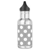 Weiße Polka-Punkte auf grau Edelstahlflasche (Links)