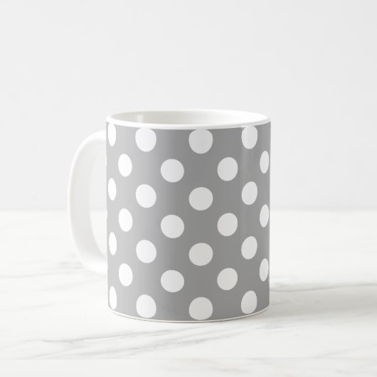Weiße Polka-Punkte auf grau Kaffeetasse (Vorderseite Links)